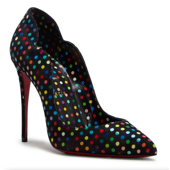 Christian Louboutin Hot Chick 100 Black Suede Multicolor Polka Dot Heel Pump 37 - Picture 3 of 12